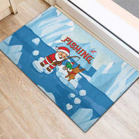 Christmas Fishing Rubber Doormat with Santa Claus Reindeer Iceberg and Merry Fishmas Design - Wonder Print Shop