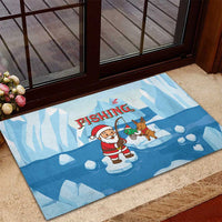 Christmas Fishing Rubber Doormat with Santa Claus Reindeer Iceberg and Merry Fishmas Design - Wonder Print Shop