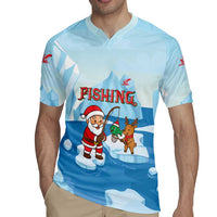 Christmas Fishing Rugby Jersey with Santa Claus Reindeer Iceberg and Merry Fishmas Design - Wonder Print Shop