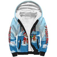Christmas Fishing Sherpa Hoodie with Santa Claus Reindeer Iceberg and Merry Fishmas Design - Wonder Print Shop