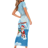 Christmas Fishing Short Sleeve Bodycon Dress with Santa Claus Reindeer Iceberg and Merry Fishmas Design - Wonder Print Shop