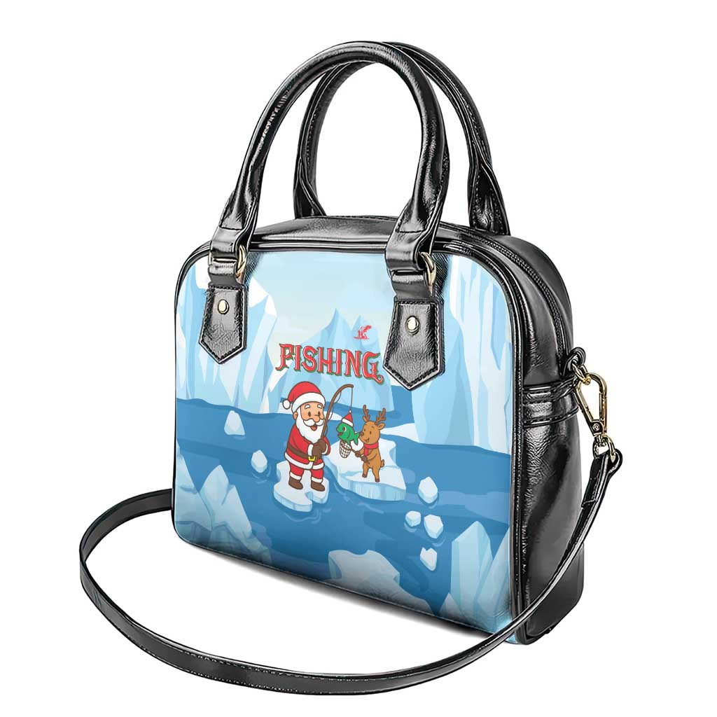Christmas Fishing Shoulder Handbag with Santa Claus Reindeer Iceberg and Merry Fishmas Design - Wonder Print Shop