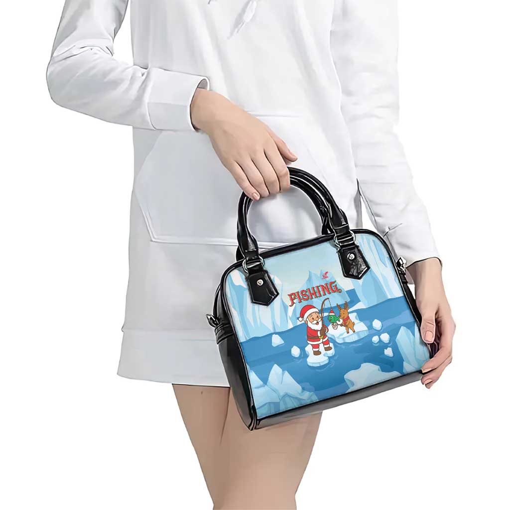 Christmas Fishing Shoulder Handbag with Santa Claus Reindeer Iceberg and Merry Fishmas Design - Wonder Print Shop