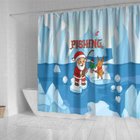 Christmas Fishing Shower Curtain with Santa Claus Reindeer Iceberg and Merry Fishmas Design - Wonder Print Shop