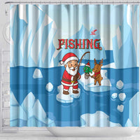 Christmas Fishing Shower Curtain with Santa Claus Reindeer Iceberg and Merry Fishmas Design - Wonder Print Shop