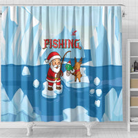 Christmas Fishing Shower Curtain with Santa Claus Reindeer Iceberg and Merry Fishmas Design - Wonder Print Shop
