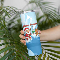 Christmas Fishing Skinny Tumbler with Santa Claus Reindeer Iceberg and Merry Fishmas Design - Wonder Print Shop