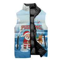 Christmas Fishing Sleeveless Puffer Jacket with Santa Claus Reindeer Iceberg and Merry Fishmas Design - Wonder Print Shop