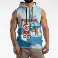 Christmas Fishing Sleeveless Zip Hoodie with Santa Claus Reindeer Iceberg and Merry Fishmas Design - Wonder Print Shop