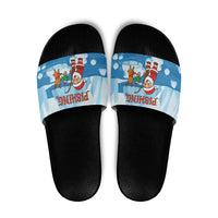 Christmas Fishing Slide Sandals with Santa Claus Reindeer Iceberg and Merry Fishmas Design - Wonder Print Shop
