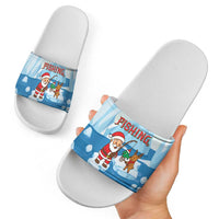 Christmas Fishing Slide Sandals with Santa Claus Reindeer Iceberg and Merry Fishmas Design - Wonder Print Shop