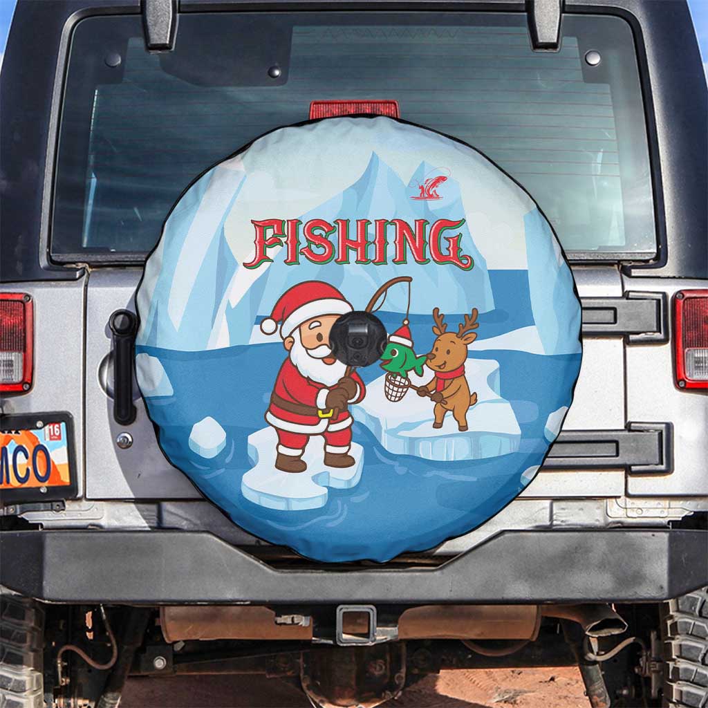 Christmas Fishing Spare Tire Cover with Santa Claus Reindeer Iceberg and Merry Fishmas Design - Wonder Print Shop