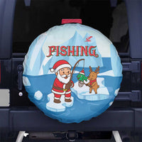 Christmas Fishing Spare Tire Cover with Santa Claus Reindeer Iceberg and Merry Fishmas Design - Wonder Print Shop