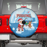Christmas Fishing Spare Tire Cover with Santa Claus Reindeer Iceberg and Merry Fishmas Design - Wonder Print Shop