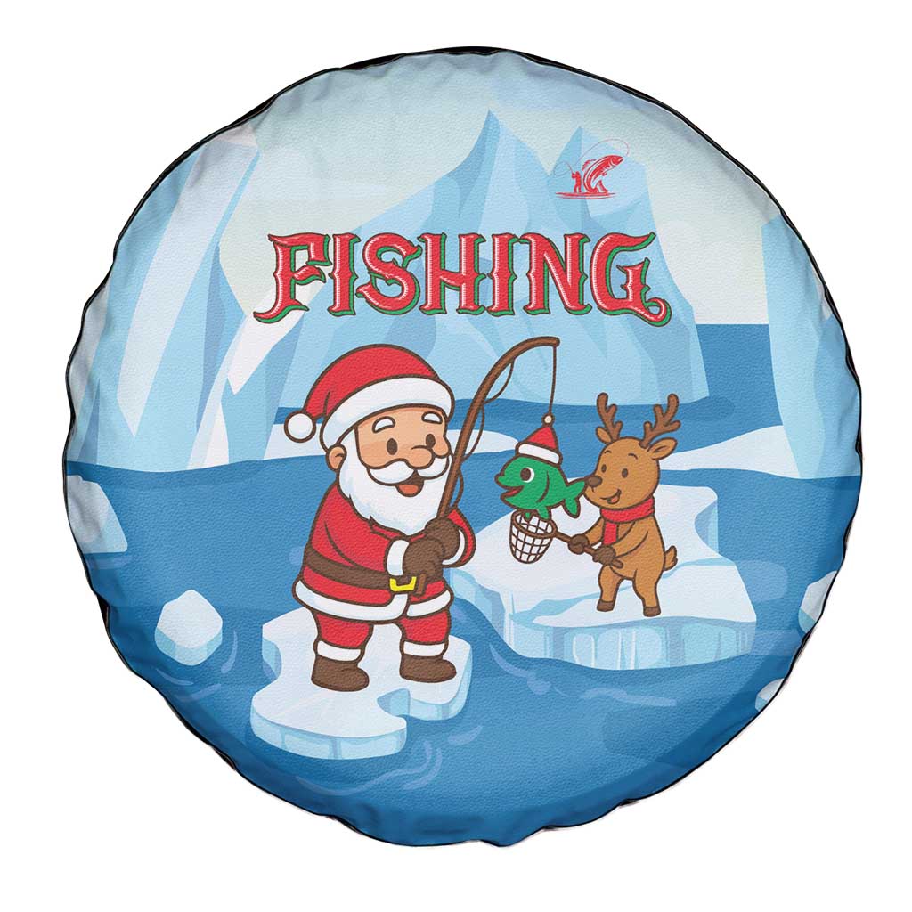 Christmas Fishing Spare Tire Cover with Santa Claus Reindeer Iceberg and Merry Fishmas Design - Wonder Print Shop