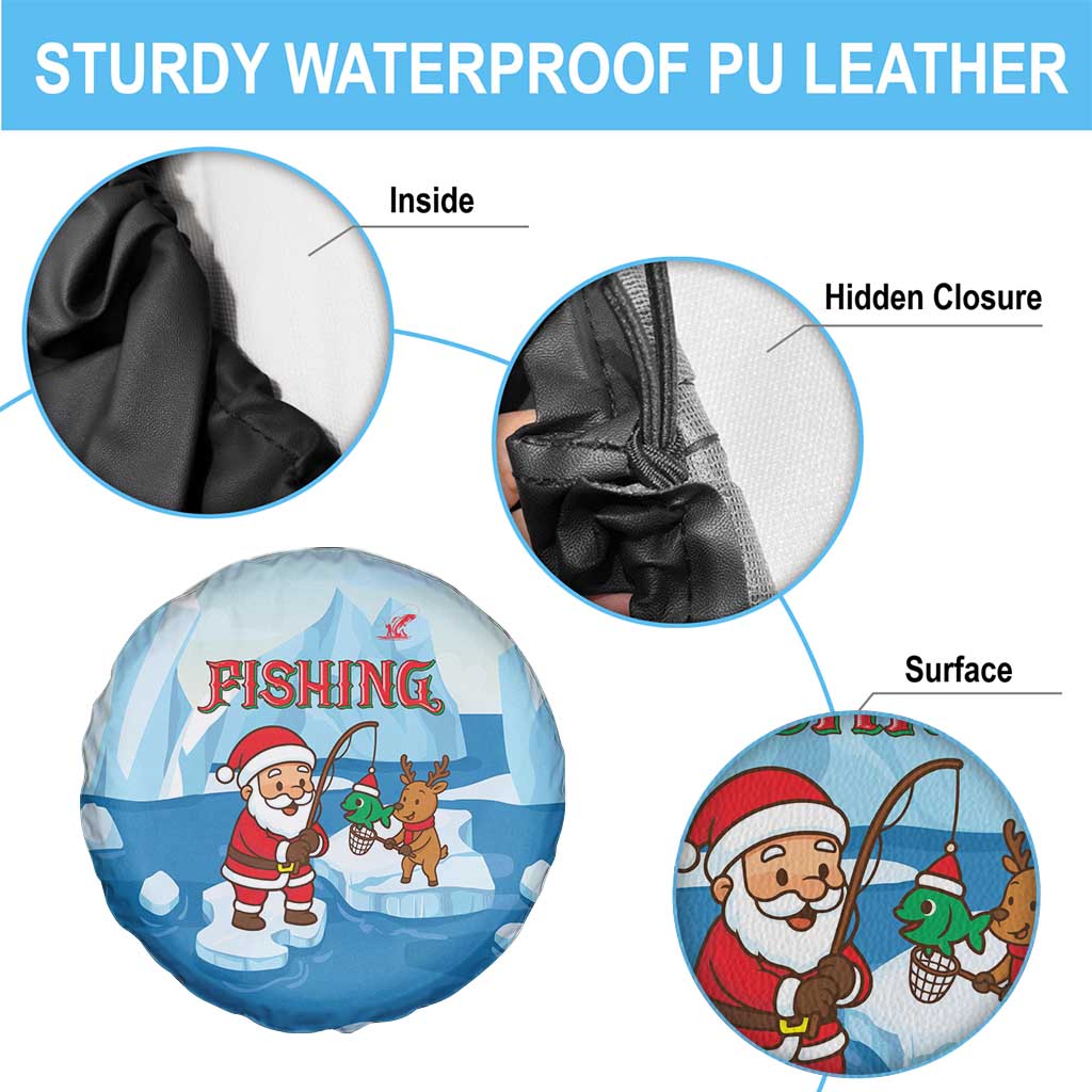 Christmas Fishing Spare Tire Cover with Santa Claus Reindeer Iceberg and Merry Fishmas Design - Wonder Print Shop