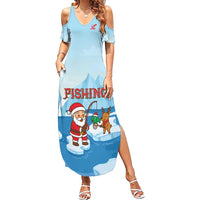 Christmas Fishing Summer Maxi Dress with Santa Claus Reindeer Iceberg and Merry Fishmas Design - Wonder Print Shop
