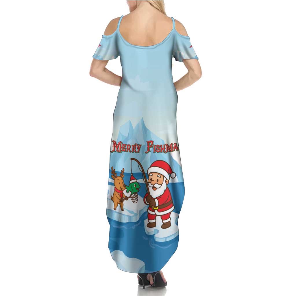 Christmas Fishing Summer Maxi Dress with Santa Claus Reindeer Iceberg and Merry Fishmas Design - Wonder Print Shop