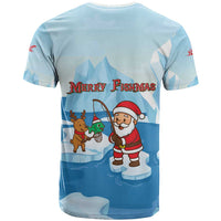 Christmas Fishing T Shirt with Santa Claus Reindeer Iceberg and Merry Fishmas Design - Wonder Print Shop