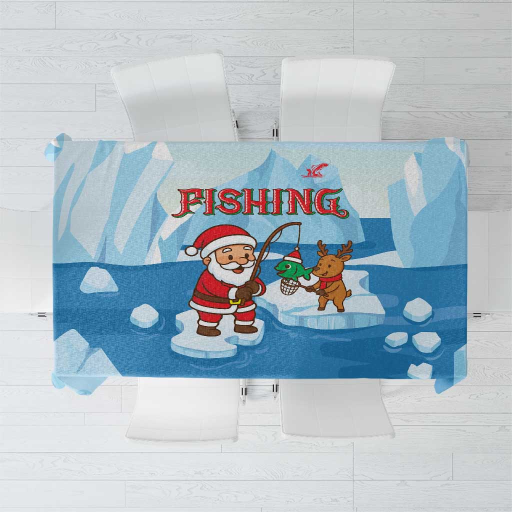 Christmas Fishing Tablecloth with Santa Claus Reindeer Iceberg and Merry Fishmas Design - Wonder Print Shop
