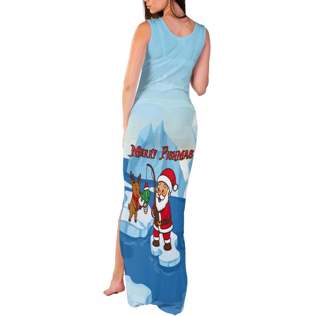 Christmas Fishing Tank Maxi Dress with Santa Claus Reindeer Iceberg and Merry Fishmas Design - Wonder Print Shop