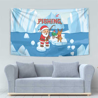 Christmas Fishing Tapestry with Santa Claus Reindeer Iceberg and Merry Fishmas Design - Wonder Print Shop