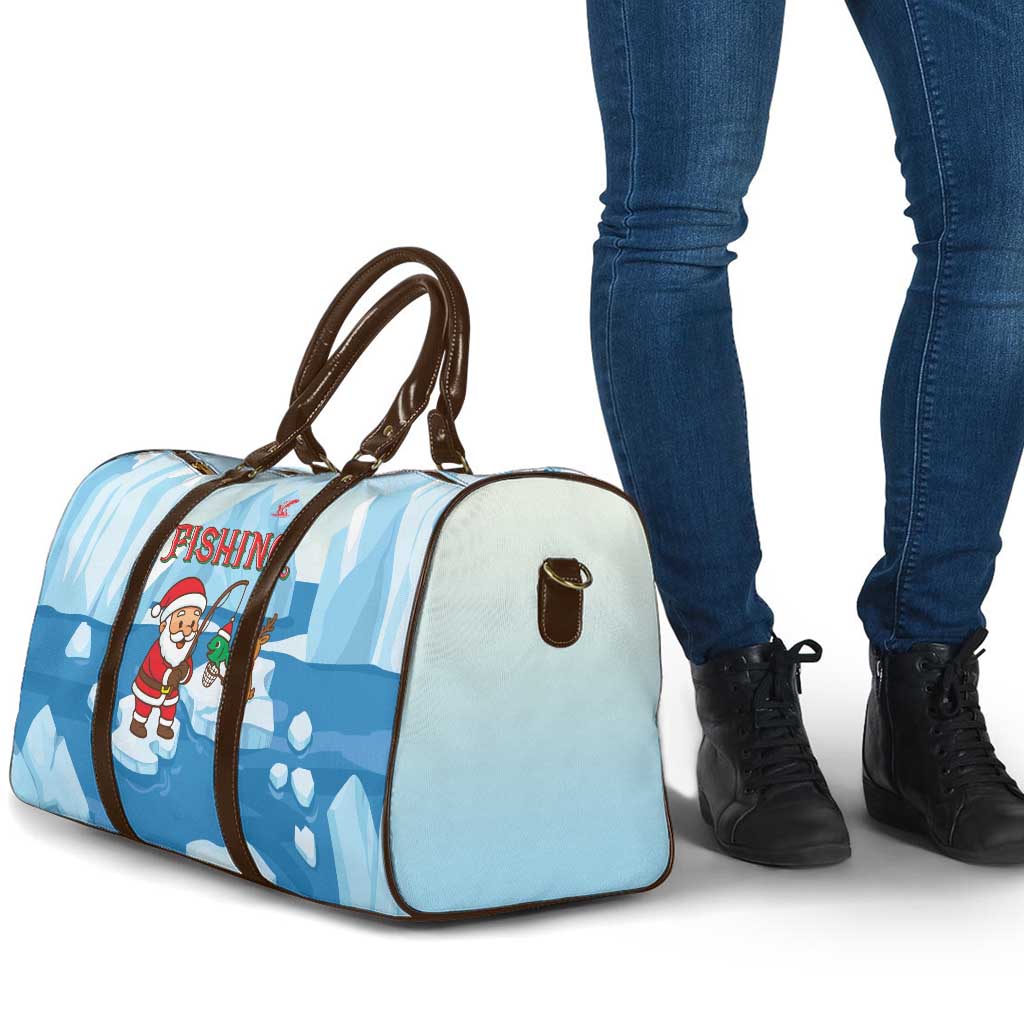 Christmas Fishing Travel Bag with Santa Claus Reindeer Iceberg and Merry Fishmas Design - Wonder Print Shop