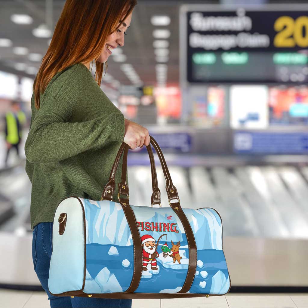 Christmas Fishing Travel Bag with Santa Claus Reindeer Iceberg and Merry Fishmas Design - Wonder Print Shop