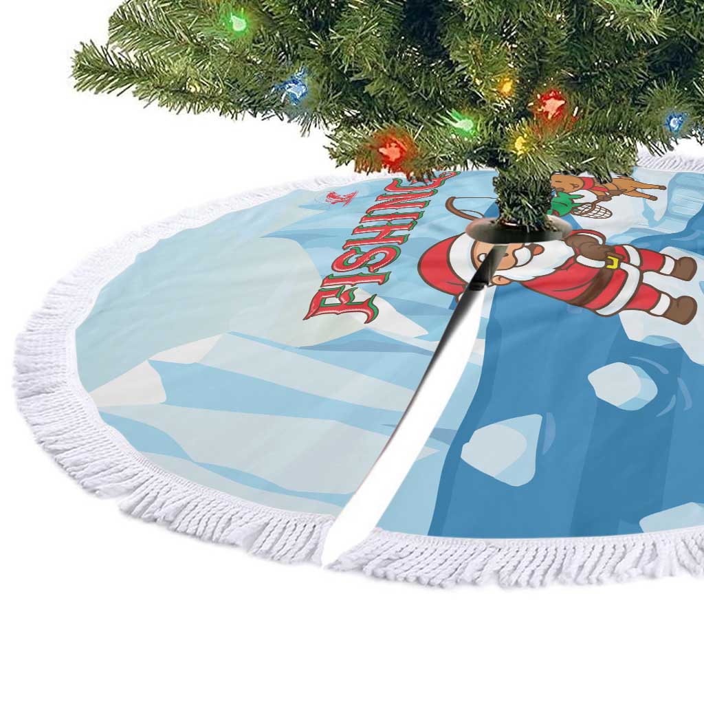 Christmas Fishing Tree Skirt with Santa Claus Reindeer Iceberg and Merry Fishmas Design - Wonder Print Shop