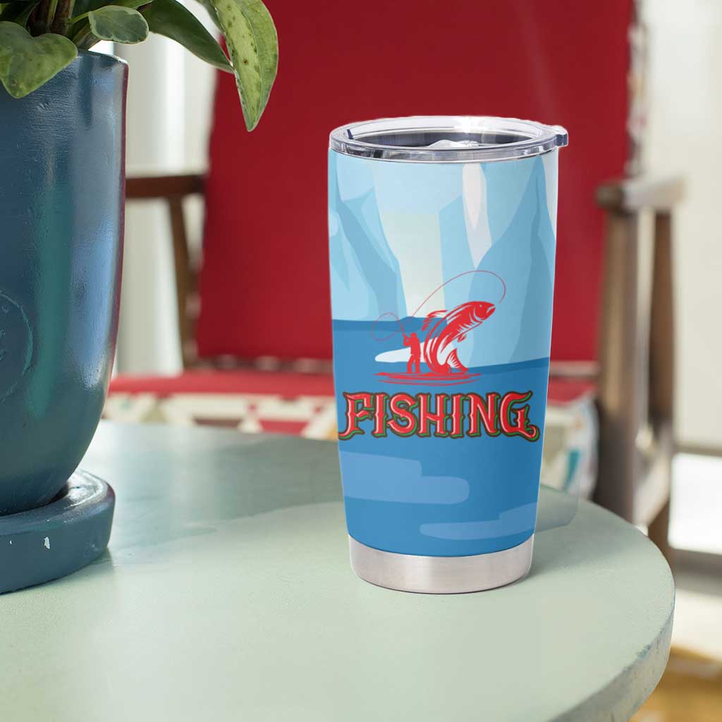 Christmas Fishing Tumbler Cup with Santa Claus Reindeer Iceberg and Merry Fishmas Design - Wonder Print Shop