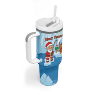 Christmas Fishing Tumbler With Handle with Santa Claus Reindeer Iceberg and Merry Fishmas Design - Wonder Print Shop