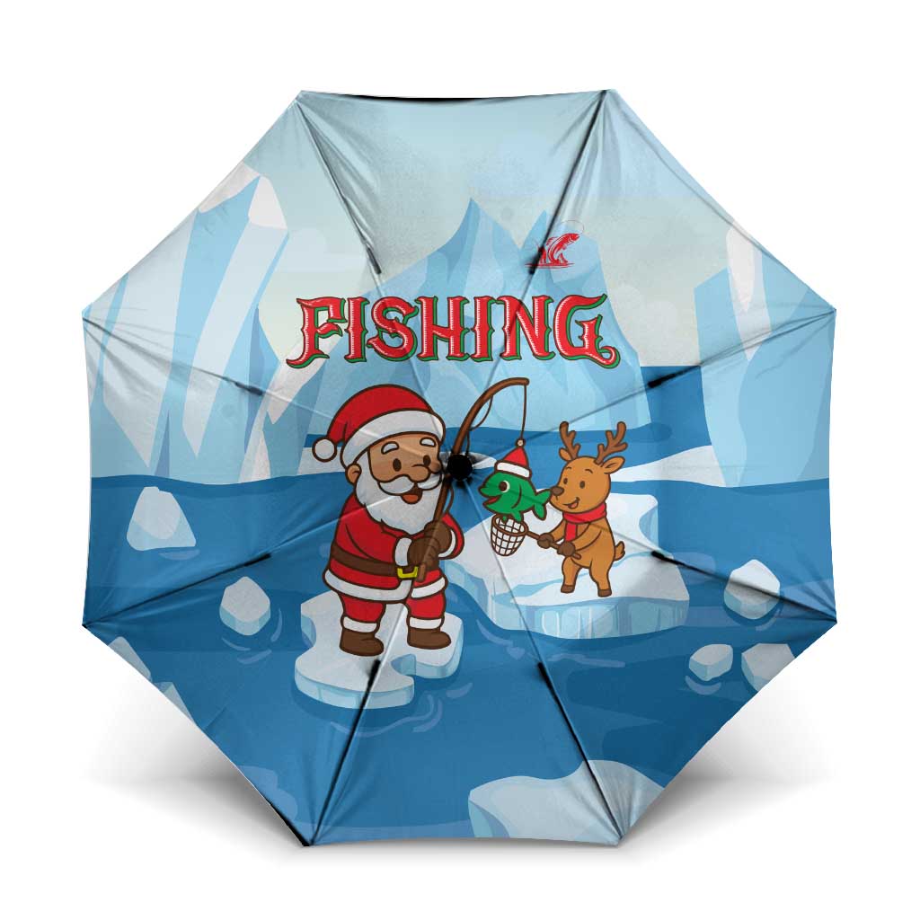 Christmas Fishing Umbrella with Santa Claus Reindeer Iceberg and Merry Fishmas Design - Wonder Print Shop