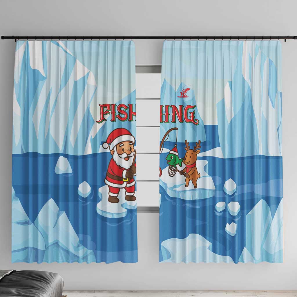 Christmas Fishing Window Curtain with Santa Claus Reindeer Iceberg and Merry Fishmas Design - Wonder Print Shop