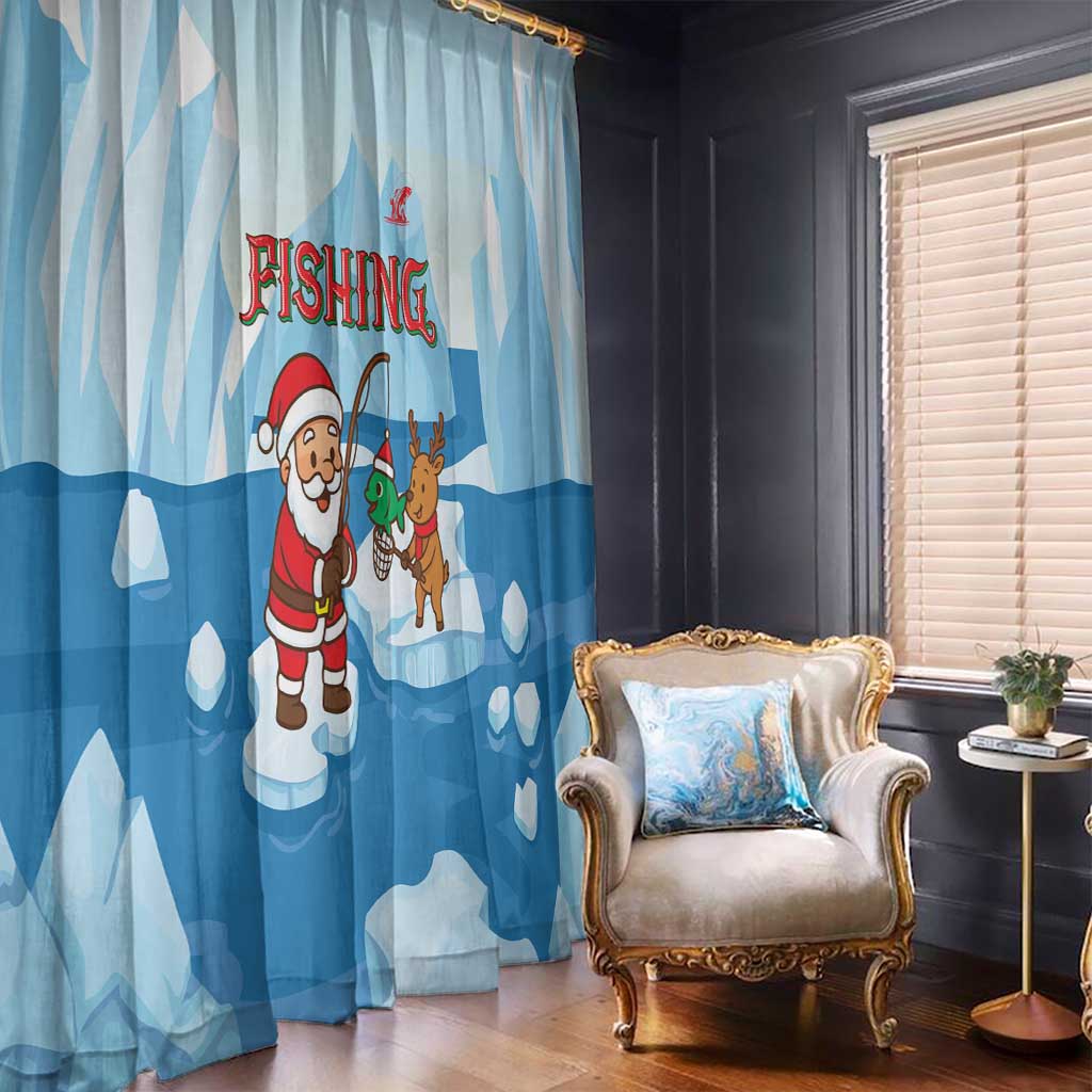 Christmas Fishing Window Curtain with Santa Claus Reindeer Iceberg and Merry Fishmas Design - Wonder Print Shop