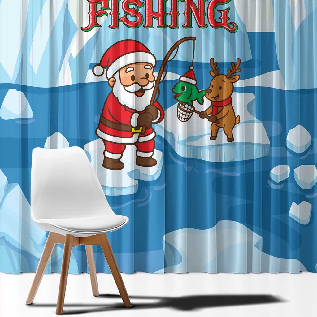 Christmas Fishing Window Curtain with Santa Claus Reindeer Iceberg and Merry Fishmas Design - Wonder Print Shop