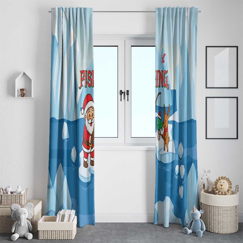 Christmas Fishing Window Curtain with Santa Claus Reindeer Iceberg and Merry Fishmas Design - Wonder Print Shop