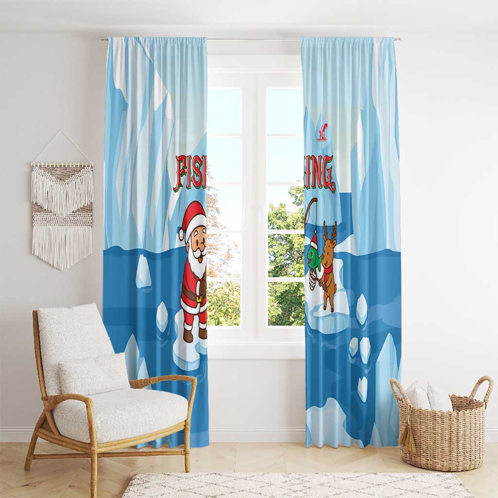Christmas Fishing Window Curtain with Santa Claus Reindeer Iceberg and Merry Fishmas Design - Wonder Print Shop
