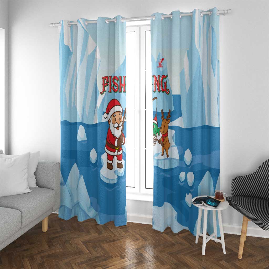 Christmas Fishing Window Curtain with Santa Claus Reindeer Iceberg and Merry Fishmas Design - Wonder Print Shop