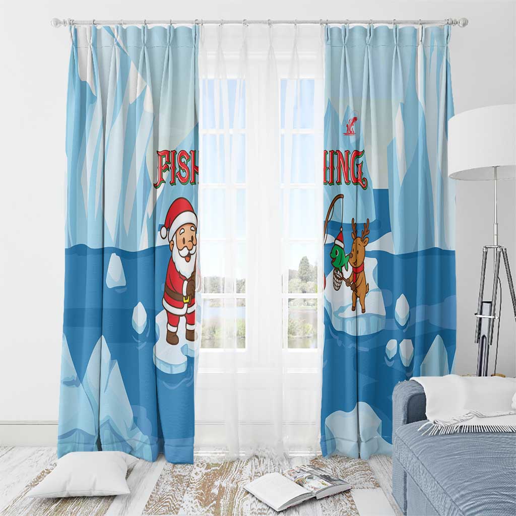 Christmas Fishing Window Curtain with Santa Claus Reindeer Iceberg and Merry Fishmas Design - Wonder Print Shop