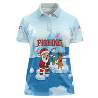 Christmas Fishing Women Polo Shirt with Santa Claus Reindeer Iceberg and Merry Fishmas Design - Wonder Print Shop