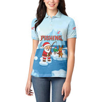 Christmas Fishing Women Polo Shirt with Santa Claus Reindeer Iceberg and Merry Fishmas Design - Wonder Print Shop