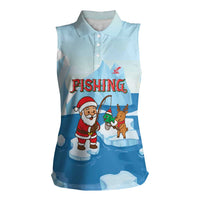 Christmas Fishing Women Sleeveless Polo Shirt with Santa Claus Reindeer Iceberg and Merry Fishmas Design - Wonder Print Shop