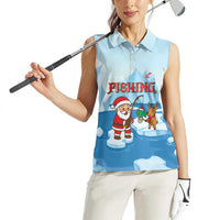 Christmas Fishing Women Sleeveless Polo Shirt with Santa Claus Reindeer Iceberg and Merry Fishmas Design - Wonder Print Shop