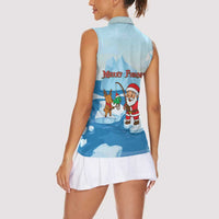 Christmas Fishing Women Sleeveless Polo Shirt with Santa Claus Reindeer Iceberg and Merry Fishmas Design - Wonder Print Shop