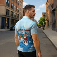 Christmas Fishing Zipper Polo Shirt with Santa Claus Reindeer Iceberg and Merry Fishmas Design - Wonder Print Shop