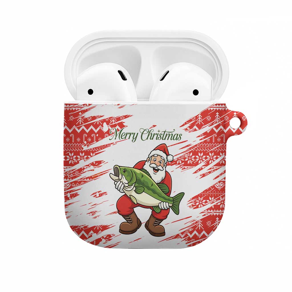 Christmas Fishing AirPods Case with Santa Claus Fish Tree and Red Snowflake Pattern - Wonder Print Shop