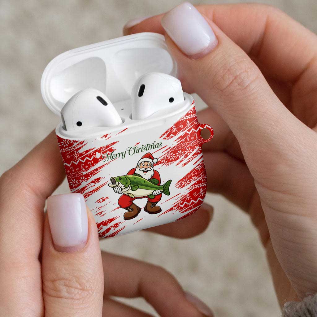 Christmas Fishing AirPods Case with Santa Claus Fish Tree and Red Snowflake Pattern - Wonder Print Shop