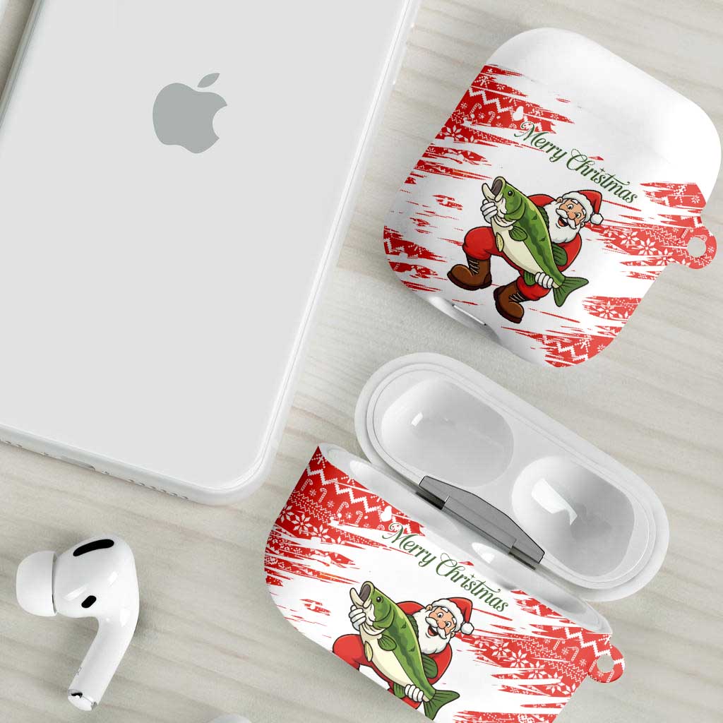Christmas Fishing AirPods Case with Santa Claus Fish Tree and Red Snowflake Pattern - Wonder Print Shop