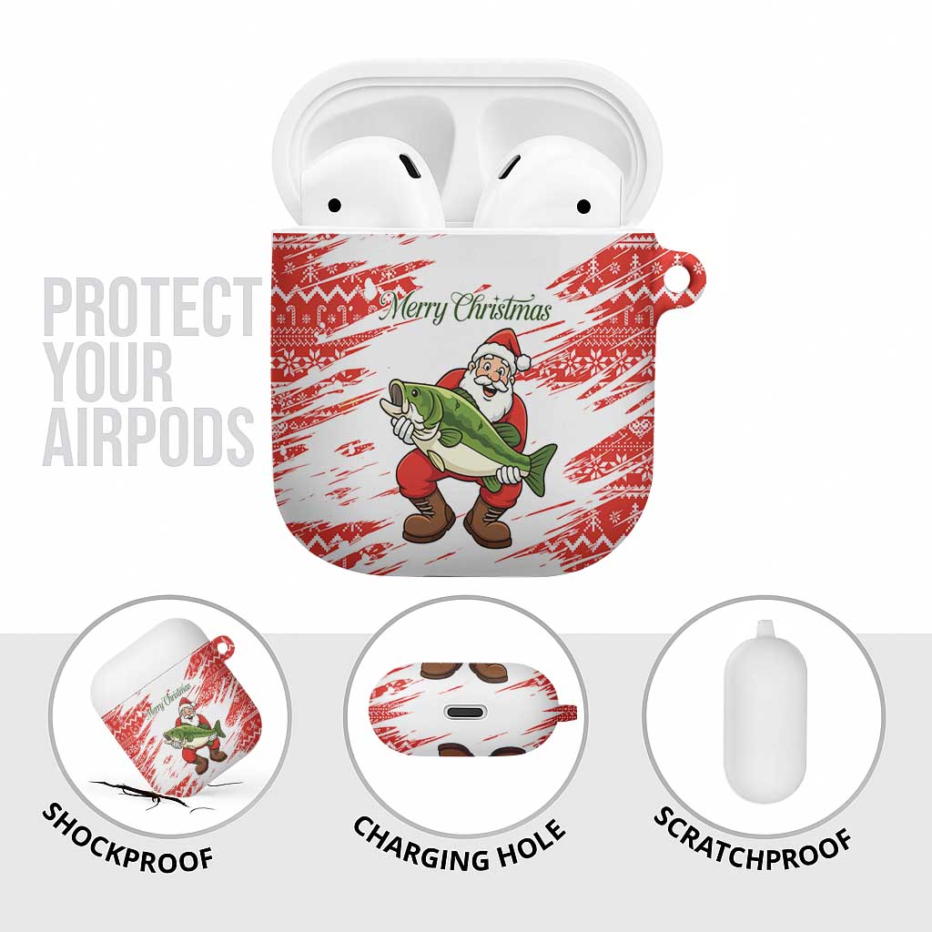 Christmas Fishing AirPods Case with Santa Claus Fish Tree and Red Snowflake Pattern - Wonder Print Shop