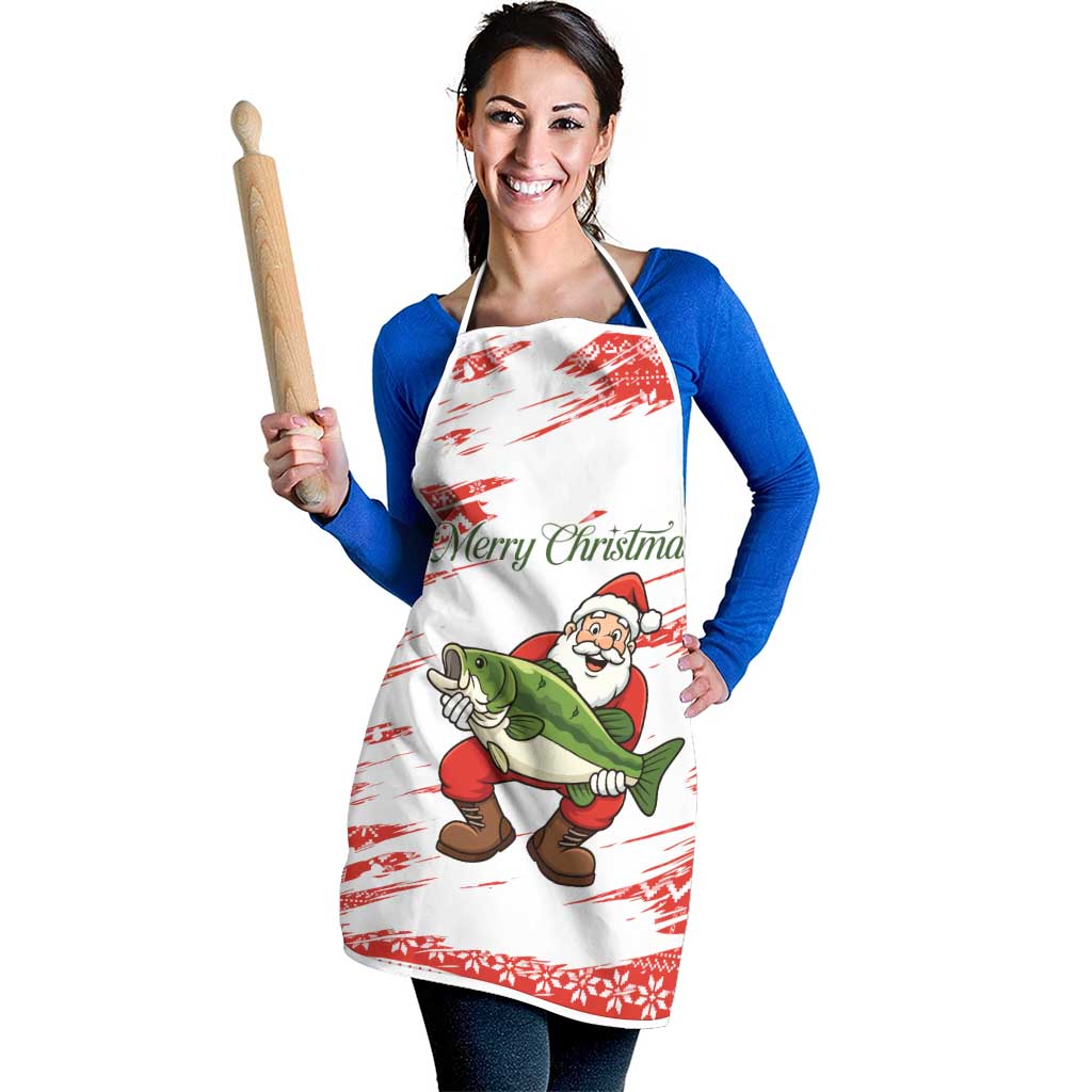 Christmas Fishing Apron with Santa Claus Fish Tree and Red Snowflake Pattern - Wonder Print Shop